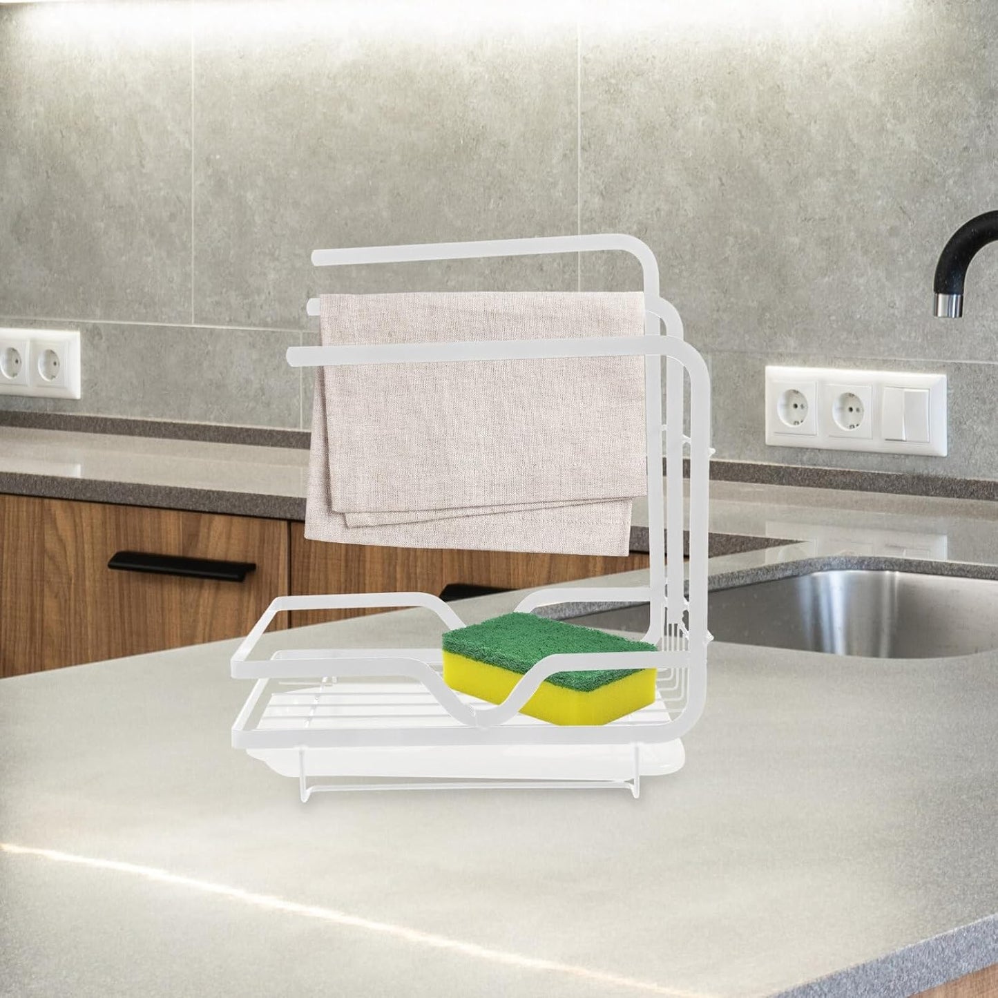 Healeved Multi-Functional Sponge Holder Dishcloth Drying Rack for Kitchen Sink Wall-Mounted Organizer for Wiping Cloth and Cleaning Supplies Space-Saving Storage