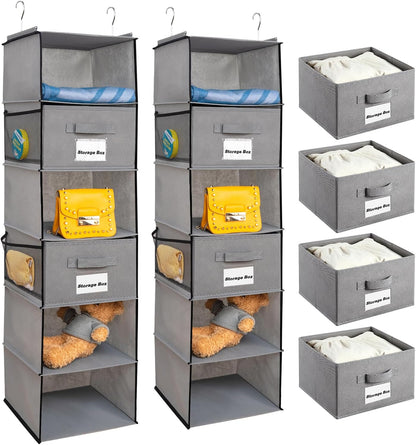 BrilliantJo 2 Pack Hanging Closet Organizer, 5 Shelves Hanging Storage with 6 Side Pockets for Clothes Shoes, 43"x12"x12"(Black)