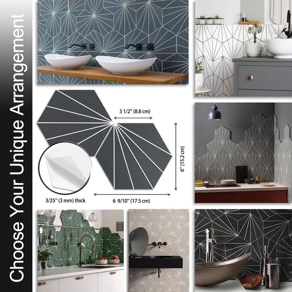 AULIGET 6" x 12" Black Slate Peel and Stick Backsplash Wall Tiles, PVC Faux Stone Stick on Tiles for Backsplash Kitchen, Bathroom, Laundry Room, Camper, Fireplace (Pack of 20)