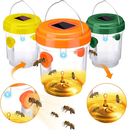 Wasp Trap Solar Powered Bee Trap Reusable Fly Traps Outdoor Hanging Wasp Killer with UV LED Light Flying Insects Bee Killer for Indoor Outside Patio Garden Home (6, Yellow)