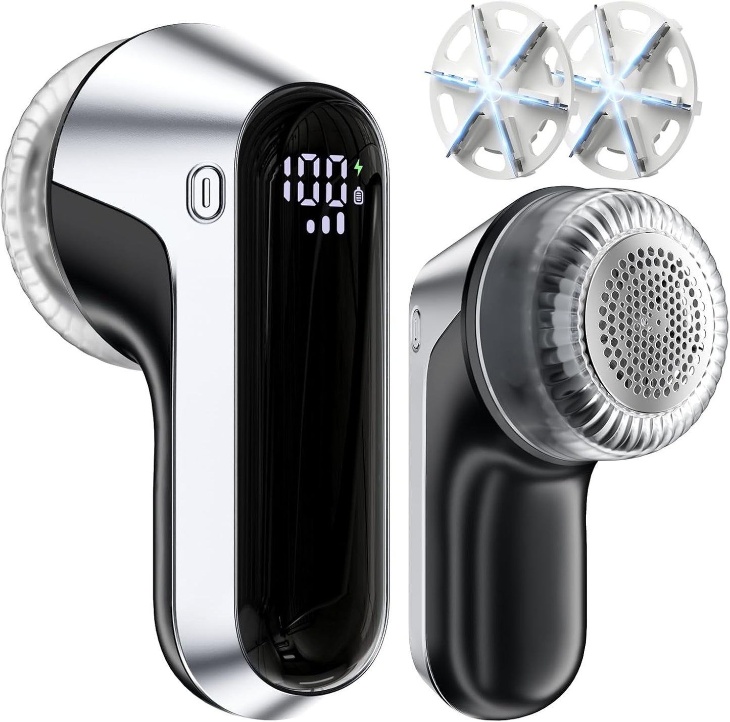 coldSky Fabric Shaver, Rechargeable Lint Shaver with Digital Display, Portable Sweater Defuzzer with 3 Speeds, 6 Leaf Blades and Safety Lock, Electric lint Remover for Clothes, Sweater (Silver)