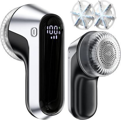 coldSky Fabric Shaver, Rechargeable Lint Shaver with Digital Display, Portable Sweater Defuzzer with 3 Speeds, 6 Leaf Blades and Safety Lock, Electric lint Remover for Clothes, Sweater (Silver)