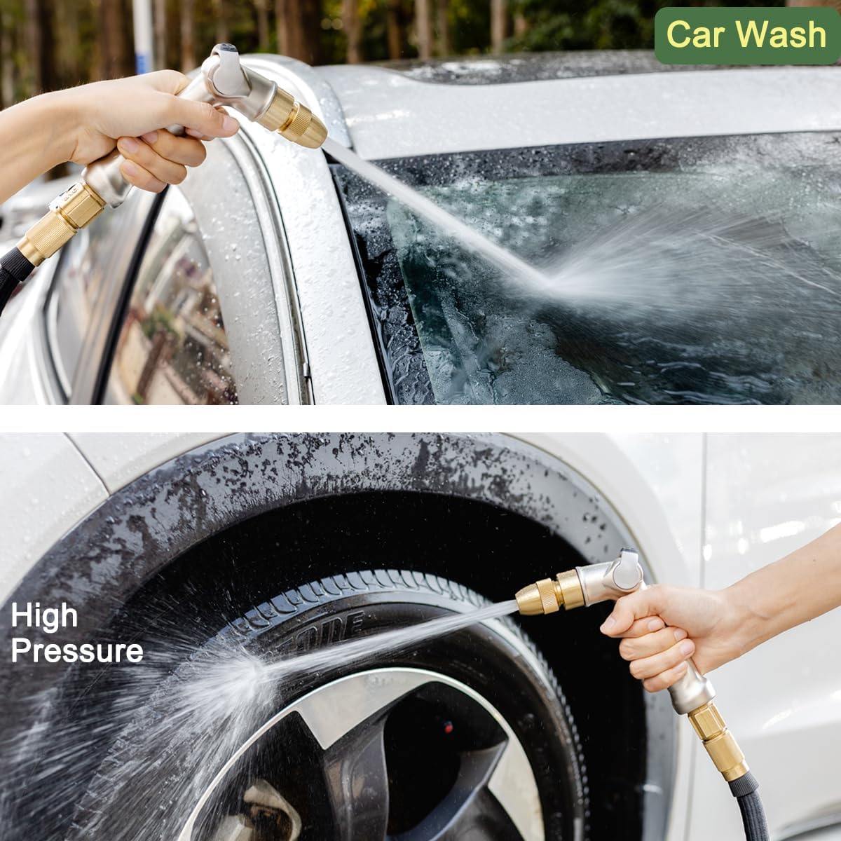 FANHAO Professional Heavy Duty Garden Hose Nozzle, 100% Metal Thumb Control Water Hose Sprayer with 8 Spray Patterns, High Pressure Water Nozzle for Lawn & Plant Watering, Car & Pet Washing