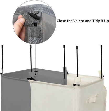 WOWLIVE Double Laundry Baseket with Lid and Removable Laundry Bags,154L Large Laundry Hamper 2 Section Collapsible Dirty Clothes Hamper for Laundry Room,College Dorm,Bathroom,Black and Beige