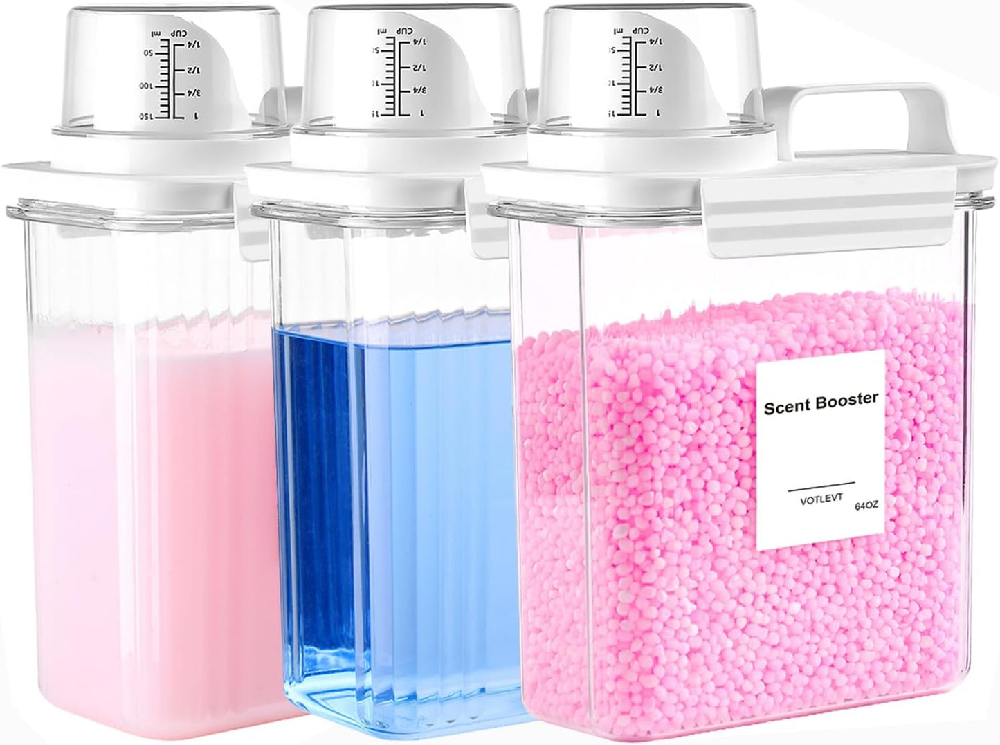 64 OZ Laundry Detergent Dispenser, Liquid Laundry Soap Dispenser, Fabric Softener Dispenser, Scent Booster/Laundry Powder Holder & Container, Laundry Room Organization and Storage, 3PACK