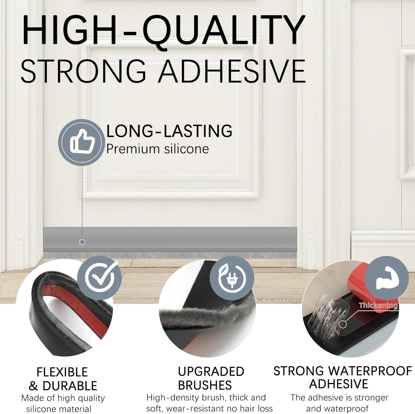 2 Pack Door Sweep Brush, Under Door Draft Stoppers with Brush, Draft Stopper for Bottom Reduce Noise, Weather Stripping for Doors Exterior with Self Adhesive, 2" W x 39" L, White