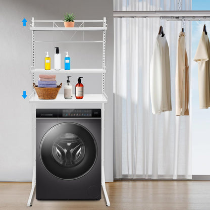 Adjustable Height Laundry Room Shelves for Laundry Room Organization 3 Tiers Laundry Room Organization Shelves Over The Washer and Dryer Storage Shelf (Black, 26.8×18.3×64in)