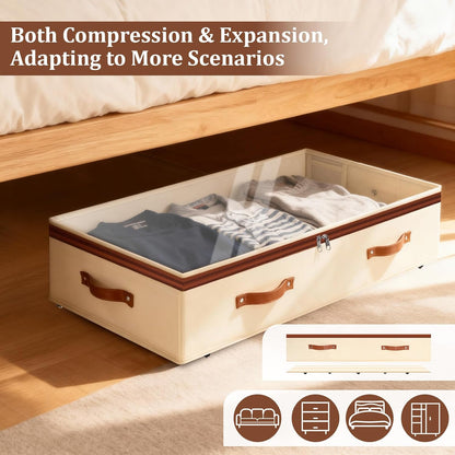Dolicer 2 Pack Under Bed Storage with Wheels, 6in-10in Height Adjustable Underbed Storage Containers, 92L XXXL Under Bed Drawers Rolling Bin with Clear Lids for Dorm Shoes Clothes Organizers(Grey)
