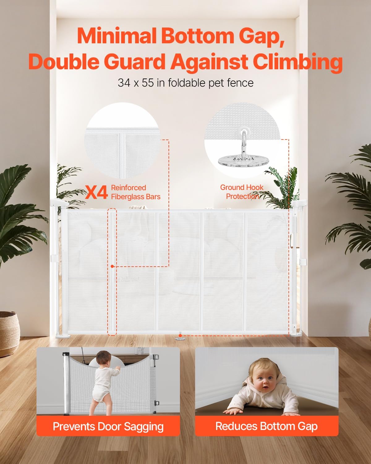 VEVOR Retractable Baby Gate, 34 inch Tall, Extends up to 71 inch Wide, Retractable Gate for Kids or Pets, Mesh Material, Easy to Install for Indoor Stairs, Doorways, Hallways, Playrooms, Gray