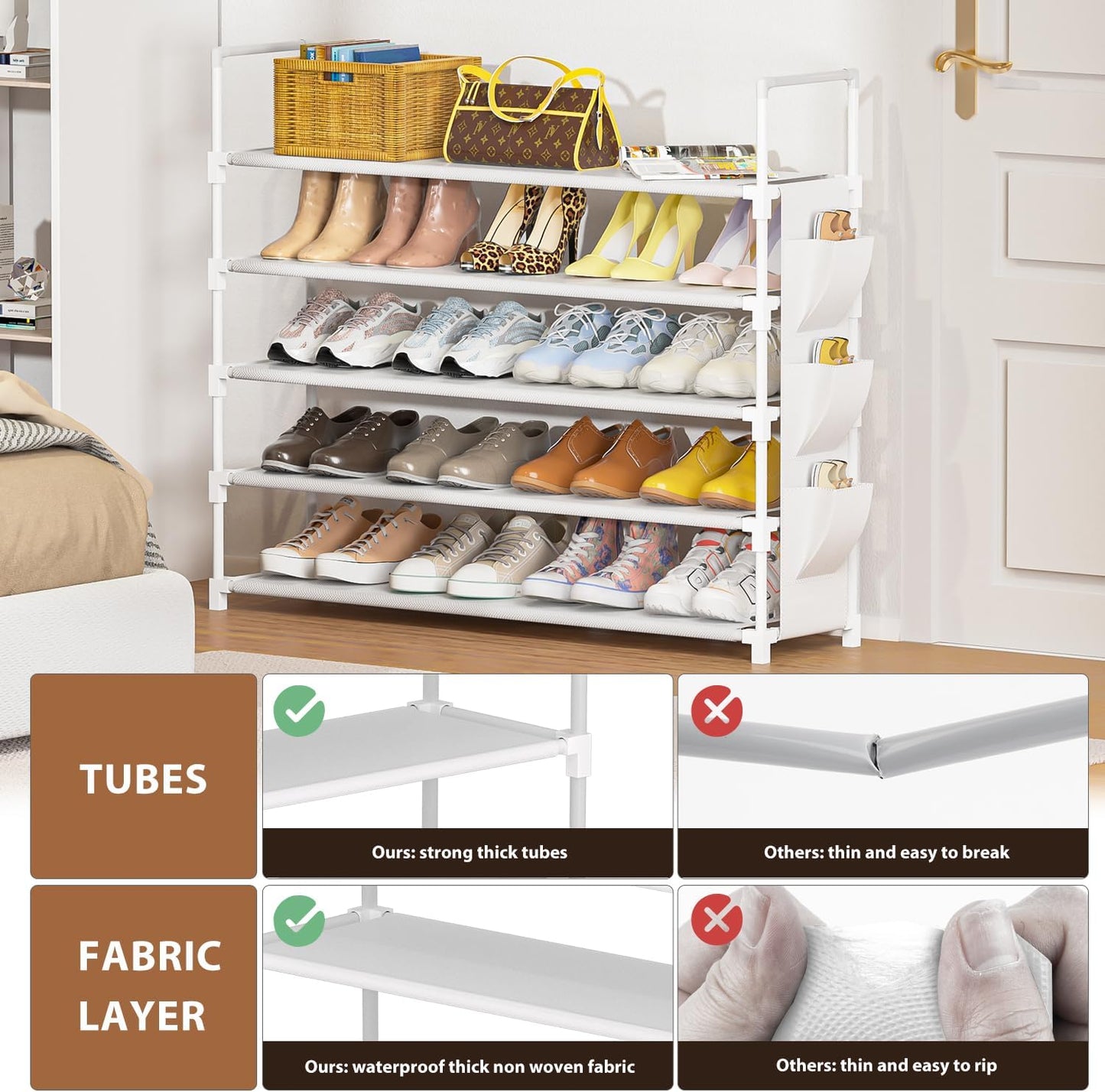 OYREL 5 Tier Shoe Organizer Rack for Closet, Entryway, Garage, Door, Space Saving, Shoe Holder Stand/Tower, Large, 20-25 Capacity