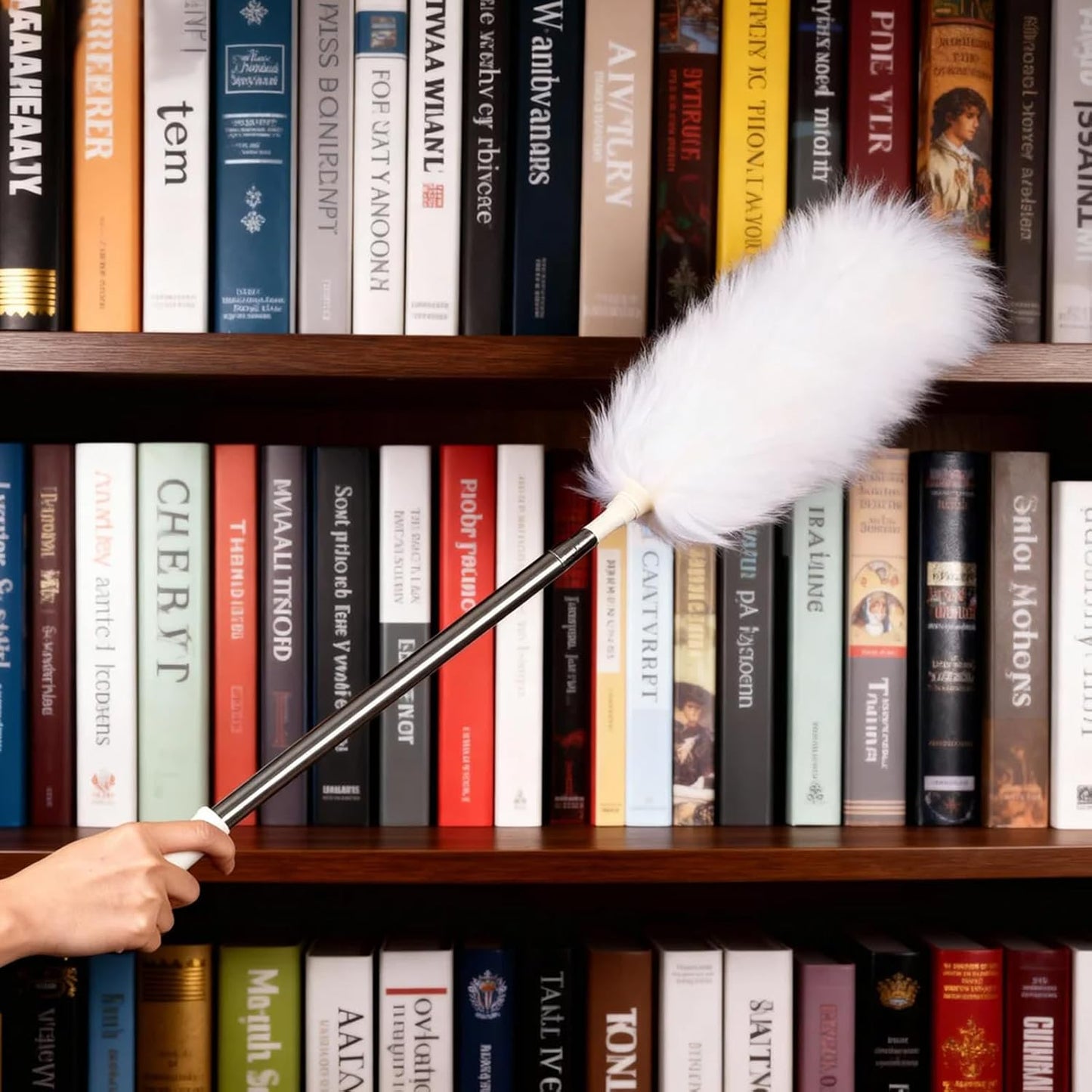 Extendable Lambswool Duster 29-110 Inch,Anti-Static Flexible Head, Stainless Steel Pole for Cleaning High Ceiling,Fan,Furniture,Roof Dusting