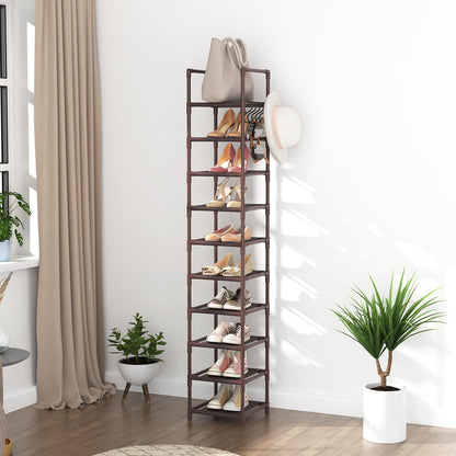 LANTEFUL Tall Narrow Shoe Rack for Entryway, 10-Tier Sturdy Metal Shoe Shelf Storage 10-15 Pairs of Shoes and Boots, Space Saving Corner Shoe Rack Organizer for Closet,Doorway,Garage,Living Room