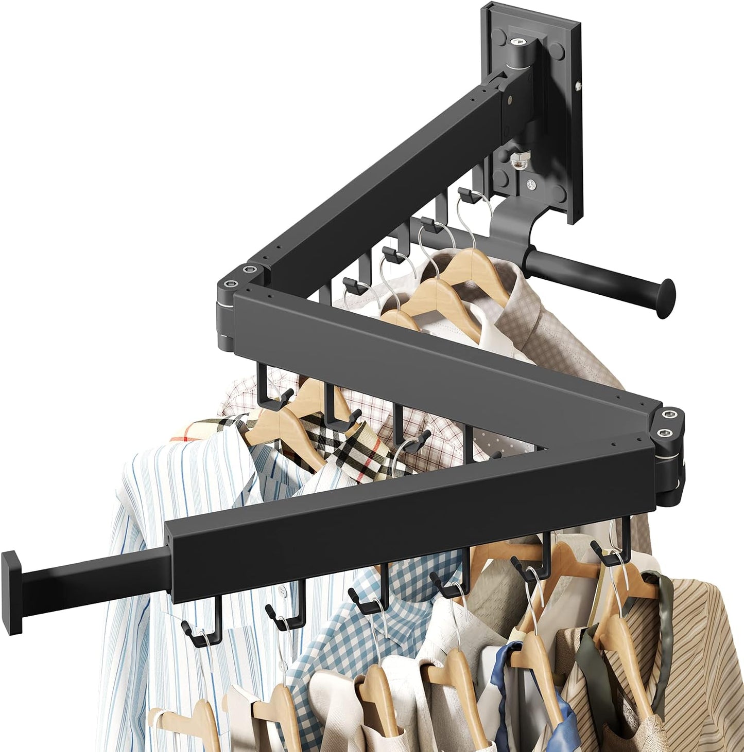HEILAIYI Clothes Drying Rack for Laundry,Wall Mounted Clothes Hanger Rack,Folding,Retractable,Collapsible(J Shape Hooks)