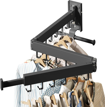 HEILAIYI Clothes Drying Rack for Laundry,Wall Mounted Clothes Hanger Rack,Folding,Retractable,Collapsible(J Shape Hooks)