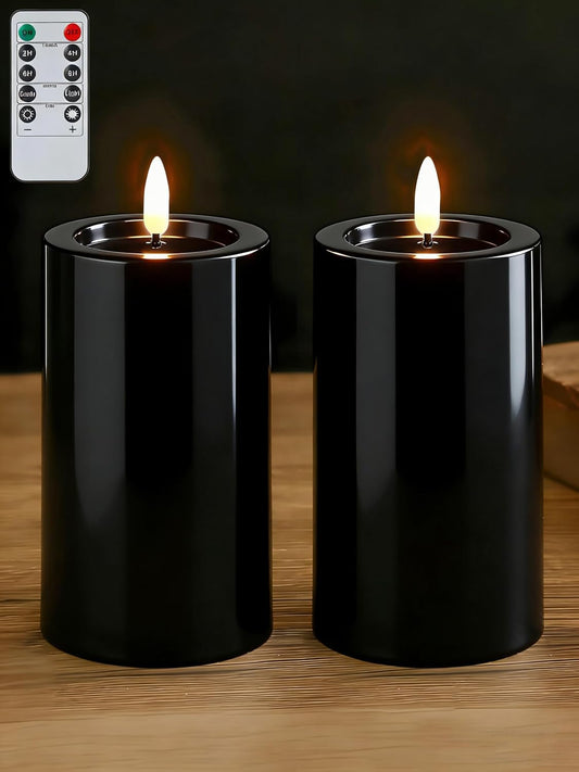 Gmnee 3"x6" Outdoor Waterproof Flameless Candles with Remote and Timers, LED Candles, Battery Operated Candles, Electric Fake Pillar Candles for Patio, Porch, and Lanterns Decor (White, Plastic)