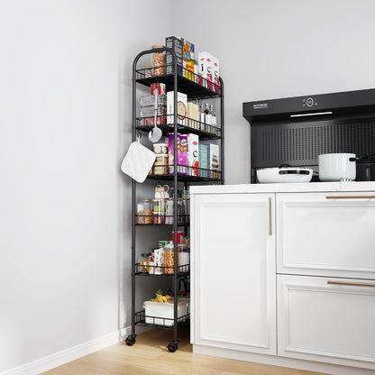 Slim Rolling Storage Cart with Wheels, Metal 6 Tier Spice Rack Mobile Shelving Unit Organizer Kitchen Utility Cart for Office Bathroom Kitchen Laundry Room Narrow Places (6inches)