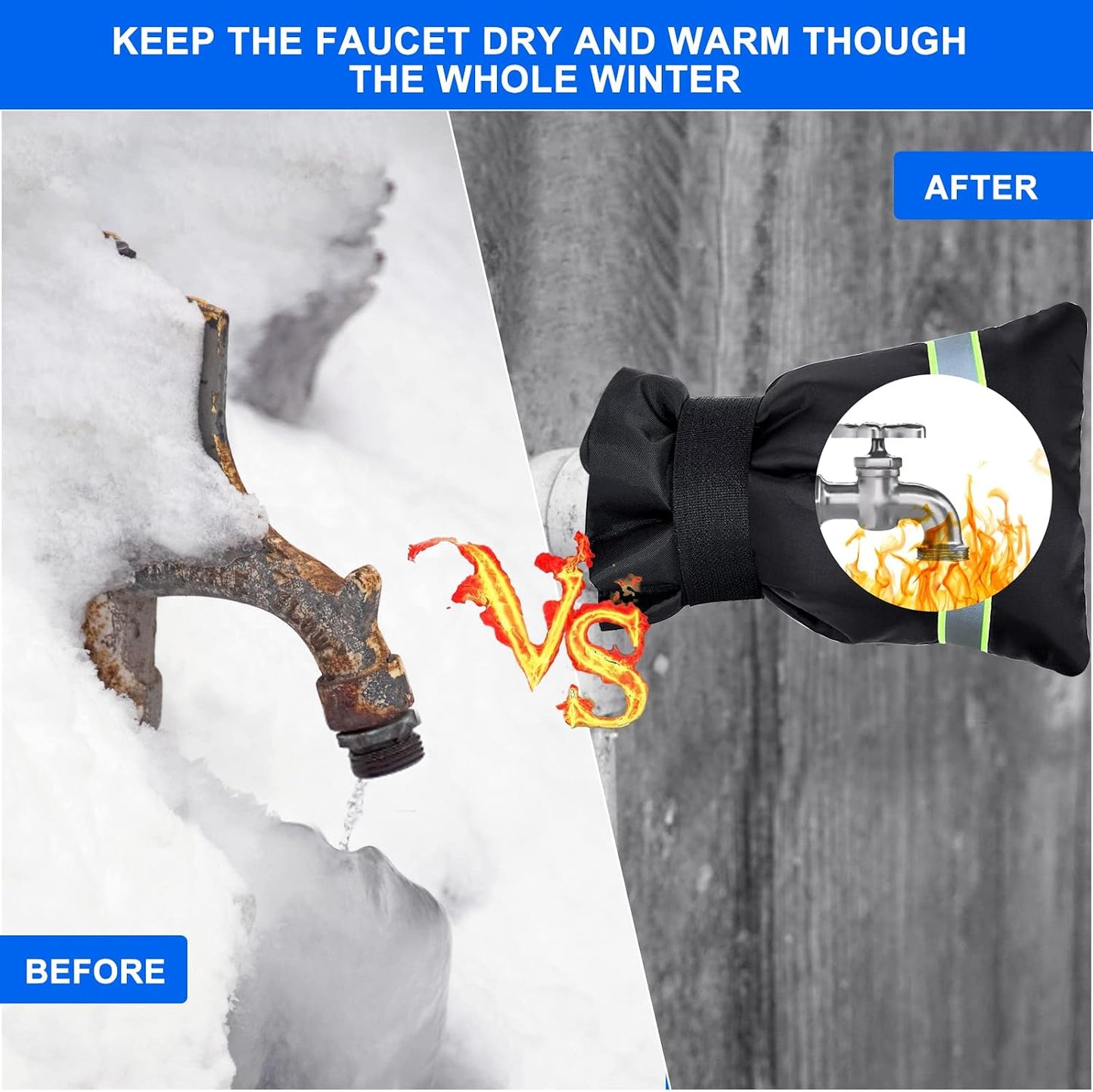 Outdoor Faucet Cover, Faucet Cover Socks for Winter Freeze Protection with Reflective Strips, Waterproof Insulated Spigot Tap Cover, Reusable Sprinkle Valve Insulation Wrap and Hose Bib Cover, 4 Pack