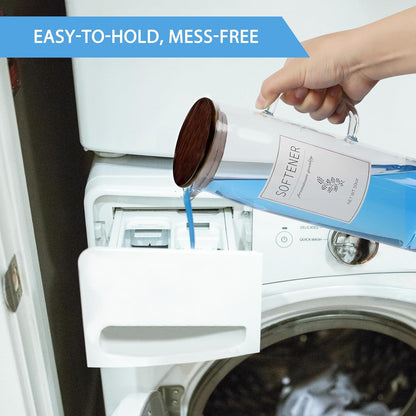 Laundry Detergent Dispenser Set with Labels and Handle for Laundry Room Organization and Storage- Easy Pour 2 Pack 50 oz Liquid Laundry Containers for Laundry Room Decor, Farmhouse Decor