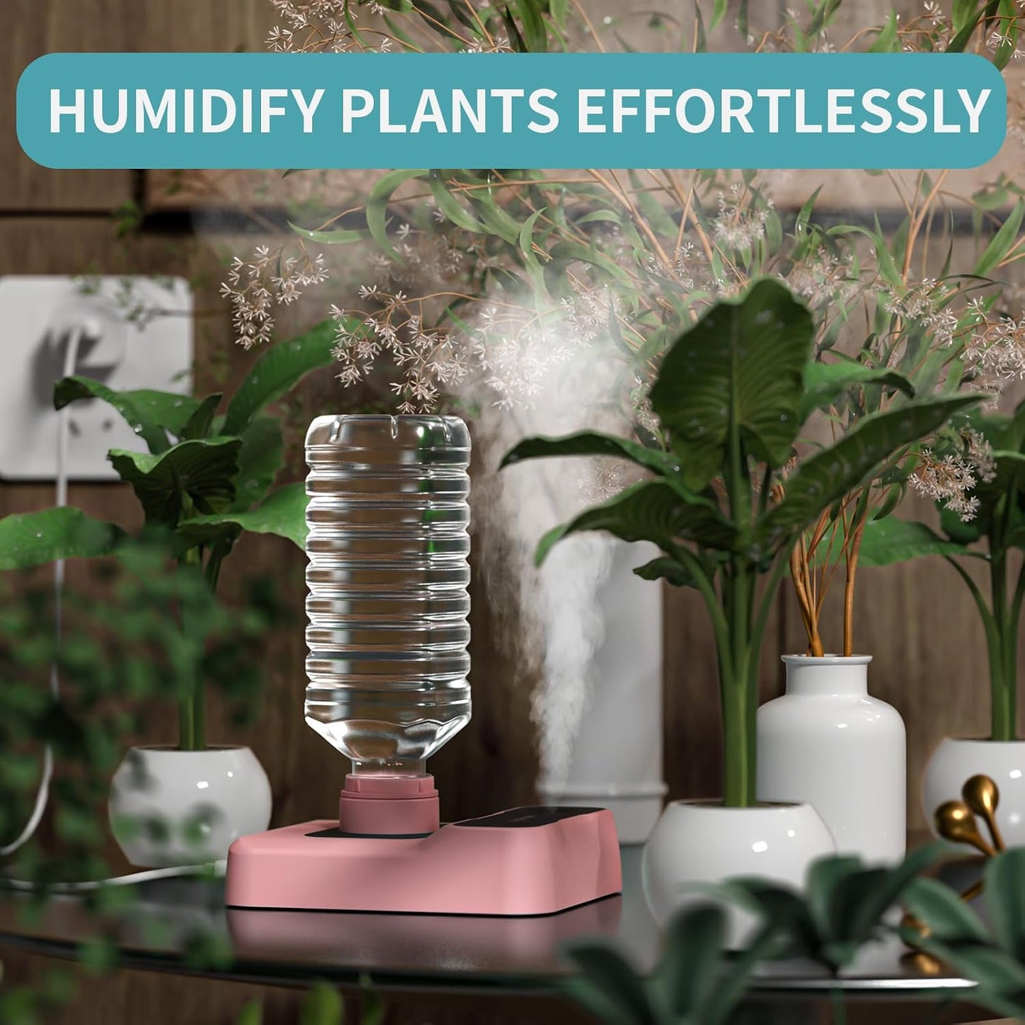 Travel Humidifier, Portable Small Humidifier for Plants, Bedroom, Office, Hotel or Car, Battery Operated Mini Cool Mist Humidifiers, Quiet 23dB, Auto-off, Night Light & BPA-Free, White
