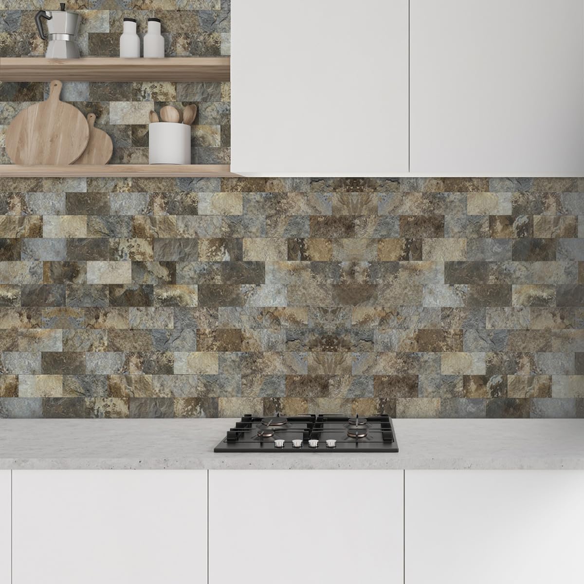 AULIGET 100 Piece Rust Slate Peel and Stick Backsplash Wall Tiles, 3" x 6" PVC Faux Stone Stick on Tiles for Backsplash Kitchen, Bathroom, Laundry Room, Camper, Fireplace