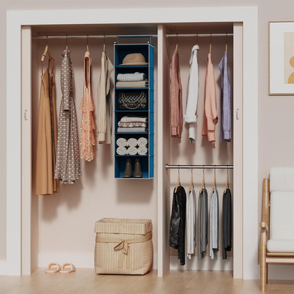 MAX Houser 6 Tier Shelf Hanging Closet Organizer, Closet Hanging Shelf with 2 Sturdy Hooks for Storage, Foldable (Grey)