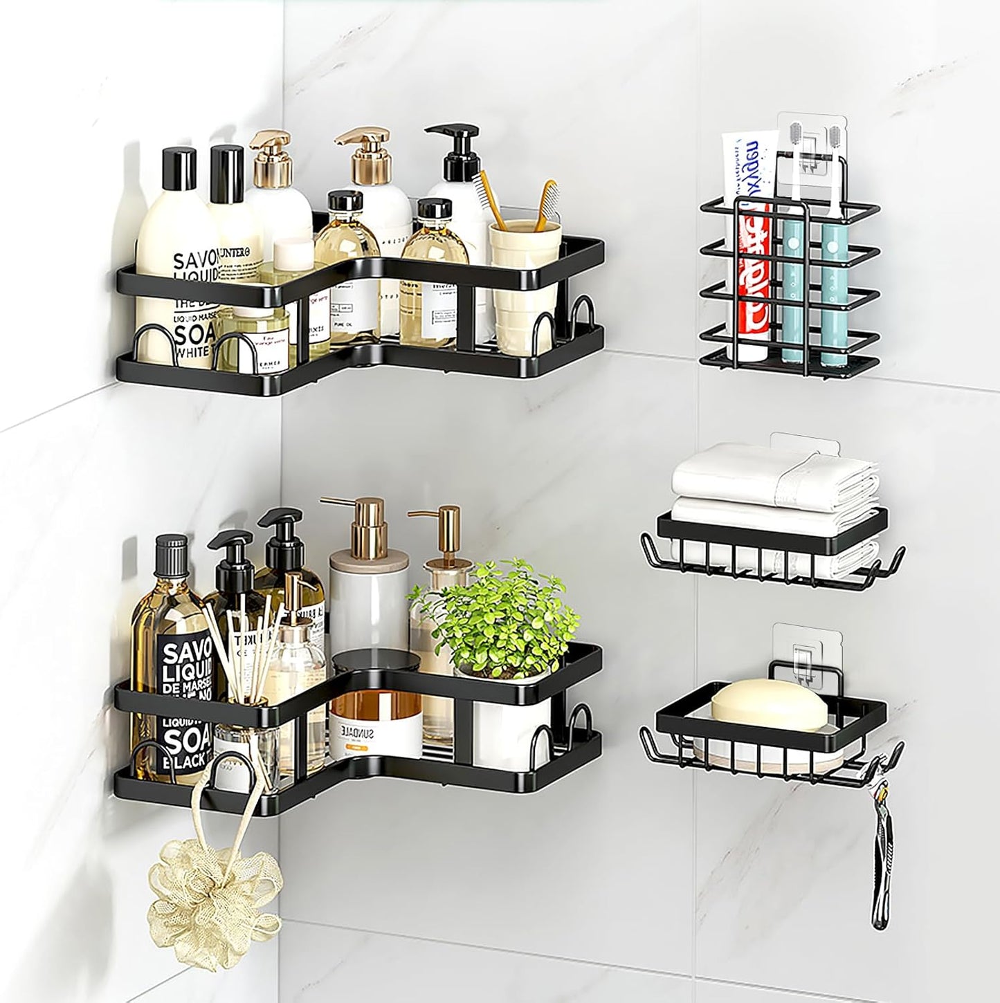 FGSAEOR 14-Pack Shower Caddy Adhesive Single Hooks for Replacement, Shower Holder Organizer Self Adhesive Wall Hooks for Bathroom Corner Shelf Basket Soap Dish
