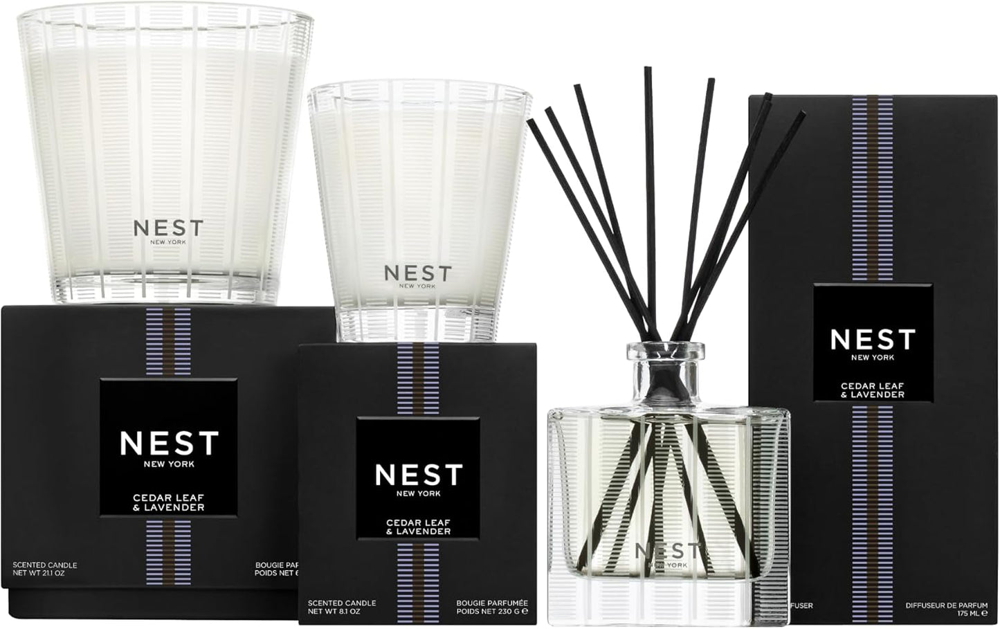 NEST New York Reed Diffuser, Moroccan Amber - 5.9 fl oz - Fragrance for Up to 90 Days - Reusable, Refillable Glass Holder - Includes 8 All-Natural Reed Sticks - Flame Free