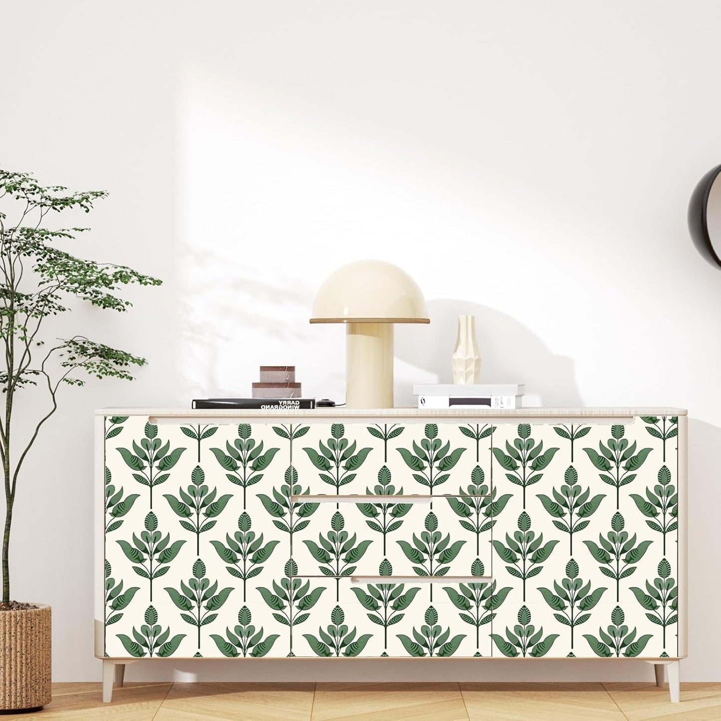 BOKEBEVE Leaves Contact Paper Floral Wallpaper Stick and Peel Boho Damask Wall Paper for Liner Drawer Cabinet Backsplash Renter Friendly Waterproof 17.5 x 118In
