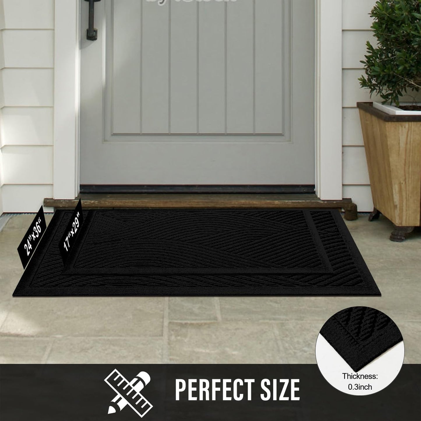 HIYARD Sturdy Front Door Mat, Absorbent Muddy Dirt Resist Welcome Door Mats Outdoor Indoor, Stain and Fade Resistant, Non-Slip Backing Entry Mat Low Profile Doormat for Entryway, 29×17, Beige