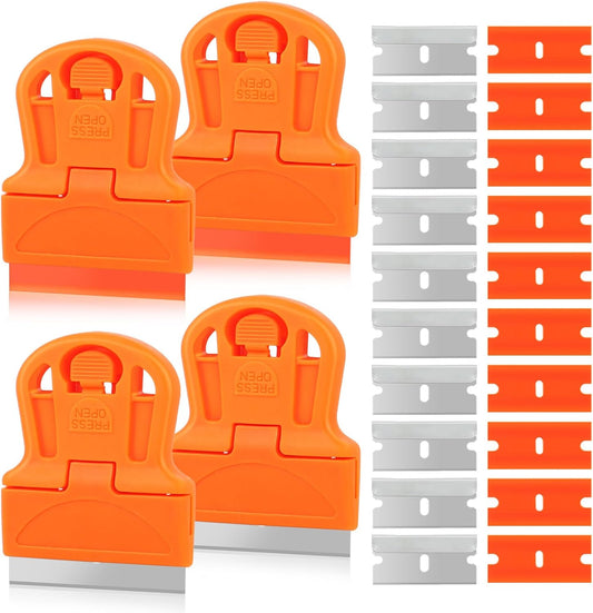 WEGAZ-4 Pcs Mini Plastic Razor Blade Scraper Tool-Suitable for Cleaning Windows and Glass Stoves-Equipped with 20 Blades.
