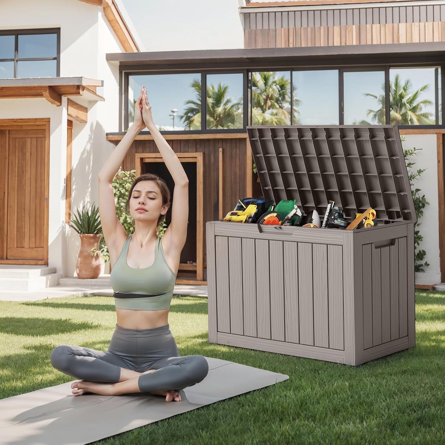 320 Gallon Waterproof Outdoor Storage Box, UV Resistant Resin Deck Box with Hydraulic Rod for Reinforced Stability, Perfect for Patio, Garden, and Pool（Black，320 Gallon）