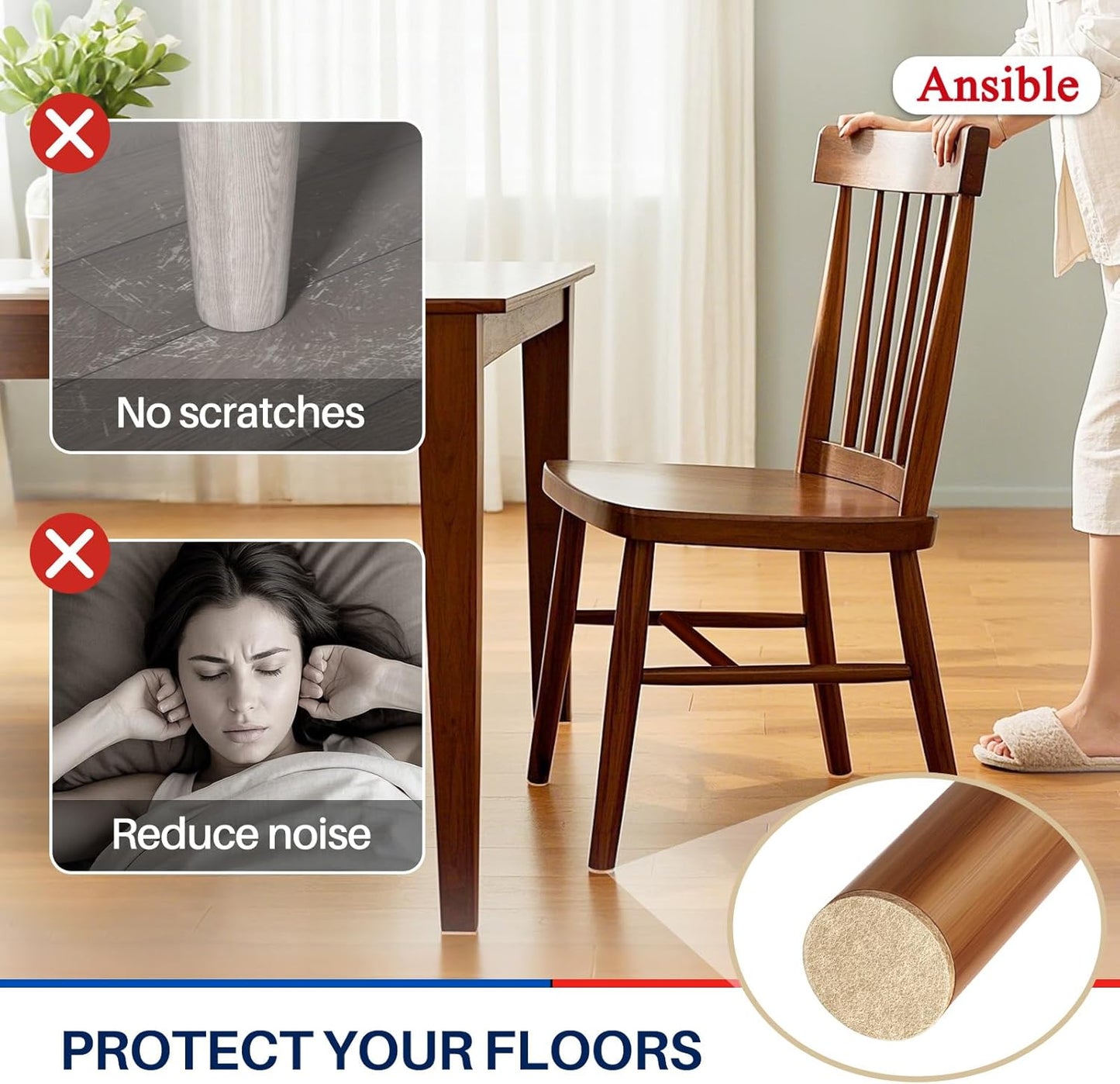 Ansible 60 PCS Felt Furniture Pads 1", Felt Pads for Chair Leg Floor Protectors for Hardwood Floors Round (Beige)
