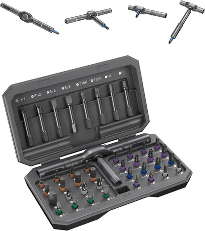 24 in 1 Magnetic Ratchet Screwdriver Set – Multi Bit Precision Repair Tool Kit with Detachable Handle, S2 Steel Bits, Portable Storage Case for Furniture, Computer, Bicycle, Electronics