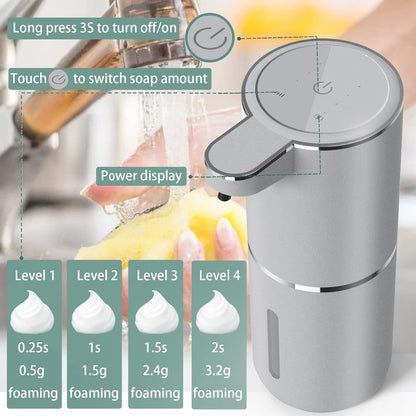 Automatic Soap Dispenser – Touchless Foaming Soap Dispenser 400ml USB Rechargeable Dispenser Electric Wall Mounted 4levels Adjustable Foam Soap Dispenser Pump for Bathroom Kitchen(Silver)