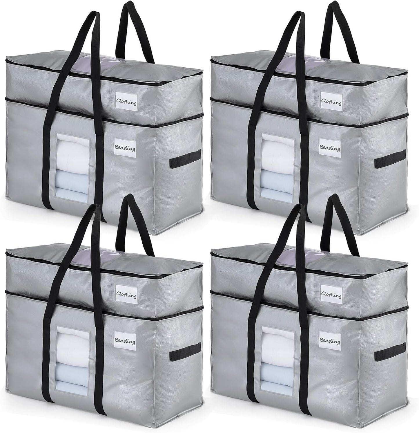 TAILI Extra Large Moving Bags, 4 Pack Blue Heavy Duty Totes For Storage with Visible Window, Wrap Around Handles, Storage Bags for Space Saving, Alternative to Moving Boxes