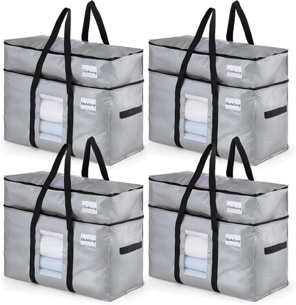 TAILI Extra Large Moving Bags, 4 Pack Blue Heavy Duty Totes For Storage with Visible Window, Wrap Around Handles, Storage Bags for Space Saving, Alternative to Moving Boxes