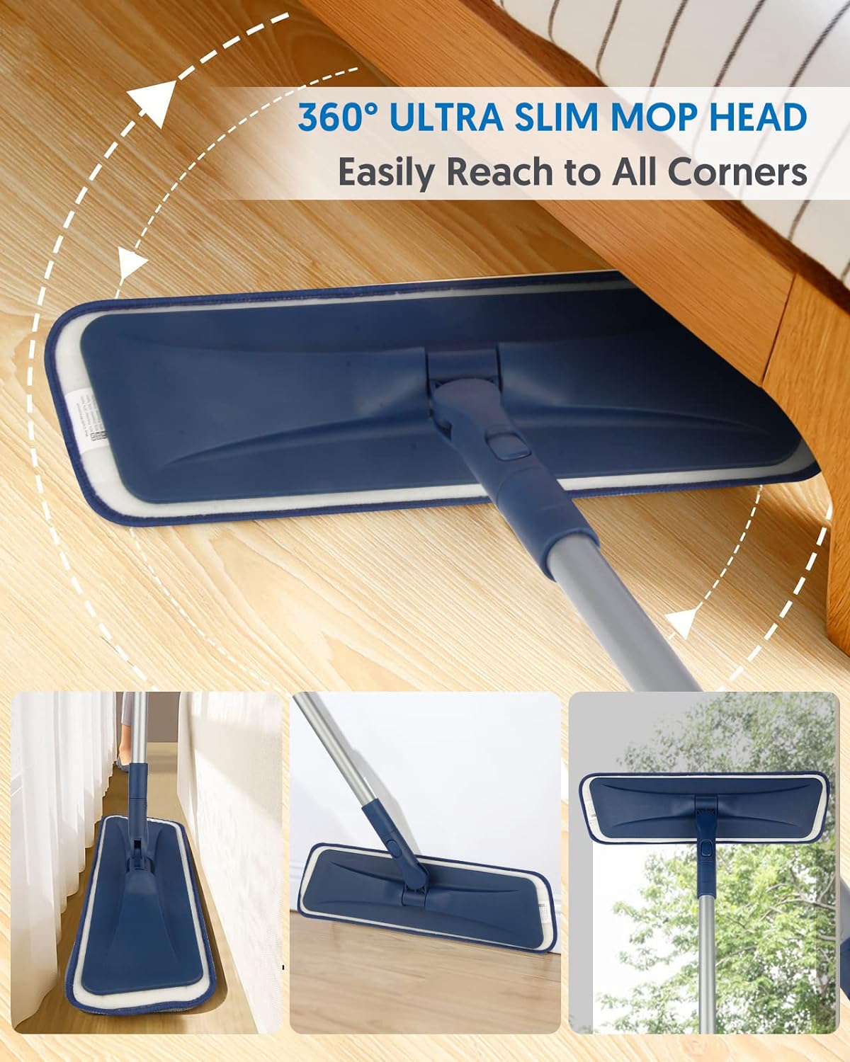 Microfiber Mops for Hardwood Floor Cleaning - BPAWA Flat Floor Mop with 4 Washable Pads for Laminate Wood Tile Vinyl Home Kitchen Bathroom - 59" Adjustable Handle