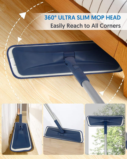 Microfiber Mops for Hardwood Floor Cleaning - BPAWA Flat Floor Mop with 4 Washable Pads for Laminate Wood Tile Vinyl Home Kitchen Bathroom - 59" Adjustable Handle