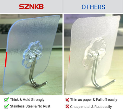 Adhesive Hooks, 24 Pack Heavy Duty Sticky Hooks, Transparent Removable Adhesive Hooks for Hanging, Wall Hooks Can be Used for Kitchen Bathroom Shower Outdoor Home Improvement, Waterproof and Rustproof
