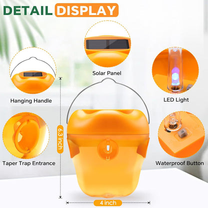 Wasp Trap, Solar Wasp Traps Hanging, Reusable Yellow Jacket Trap with LED Light, Wasps Killer, Bee Hornet Traps for Outside Orchard, Farm, Garden, Patio, Courtyard