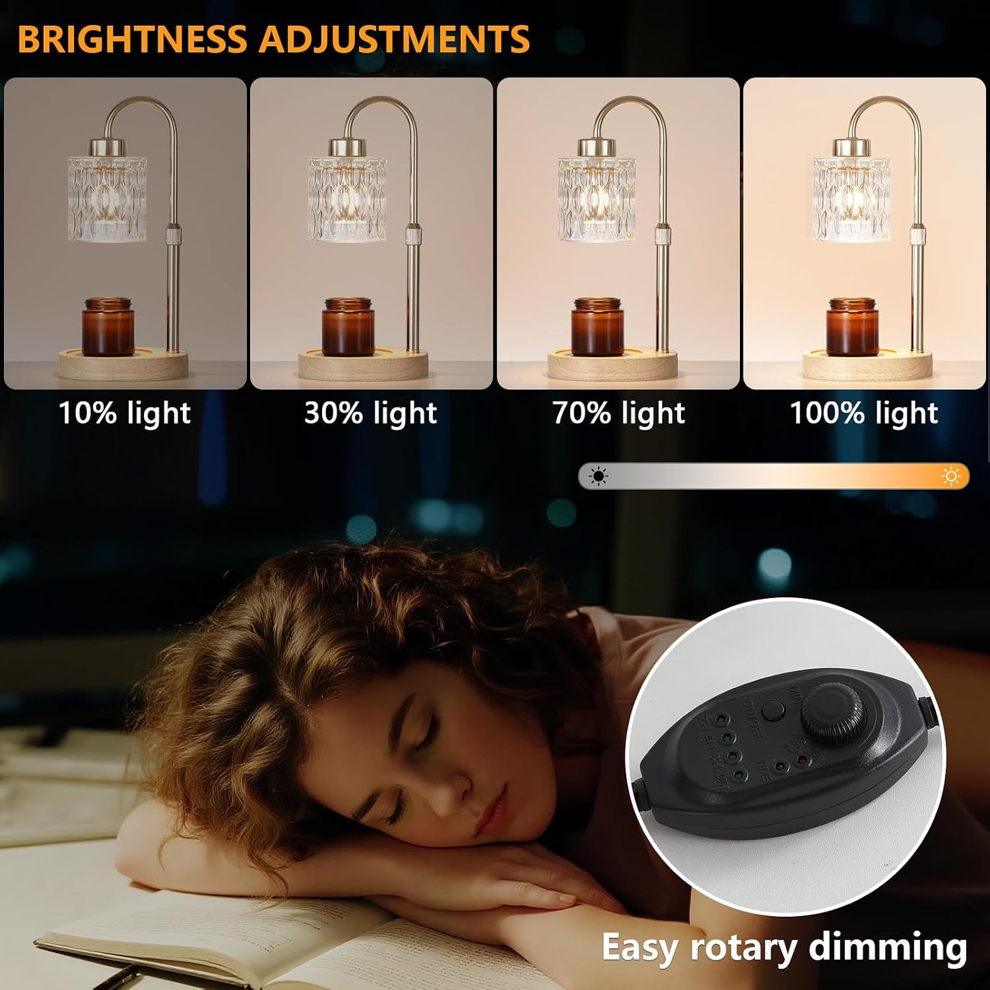 MEIXISUE Candle Warmer Lamp with Timer and Dimmer,Electric Gold Light Gifts for Women Melt Wax Warmer Lamp with 2 Bulbs for Candle Jars House Warming New Home Decor Bedroom