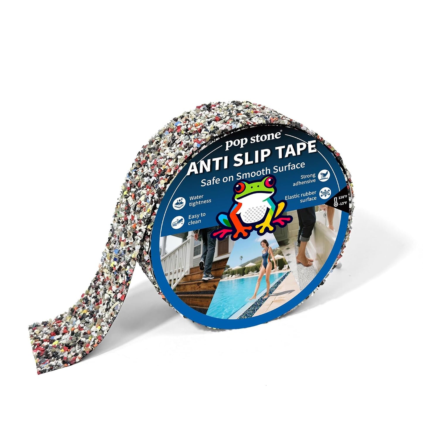 Waterproof Anti-Slip Traction Tape | 2" x16.5 FT | Heavy-Duty EPDM Rubber, Strong Grip & Barefoot Gentle | Indoor & Outdoor Solution: Poolside, Bath, Ramps, Stairs, Board Steps