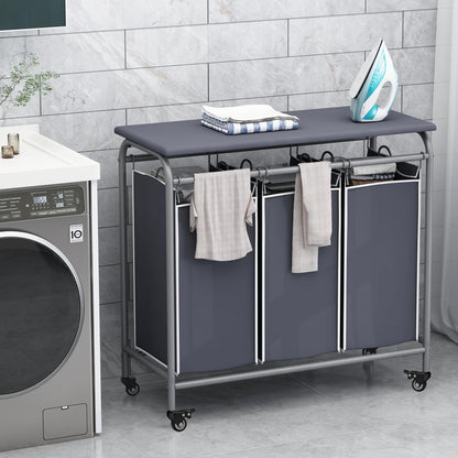 LINZINAR 3-Bag Laundry Hamper, Black Laundry Basket, 35.6 Gal(135 L) Laundry Sorter Cart Laundry Room Organization with Heavy Duty Rolling Lockable Wheels and Removable Bags