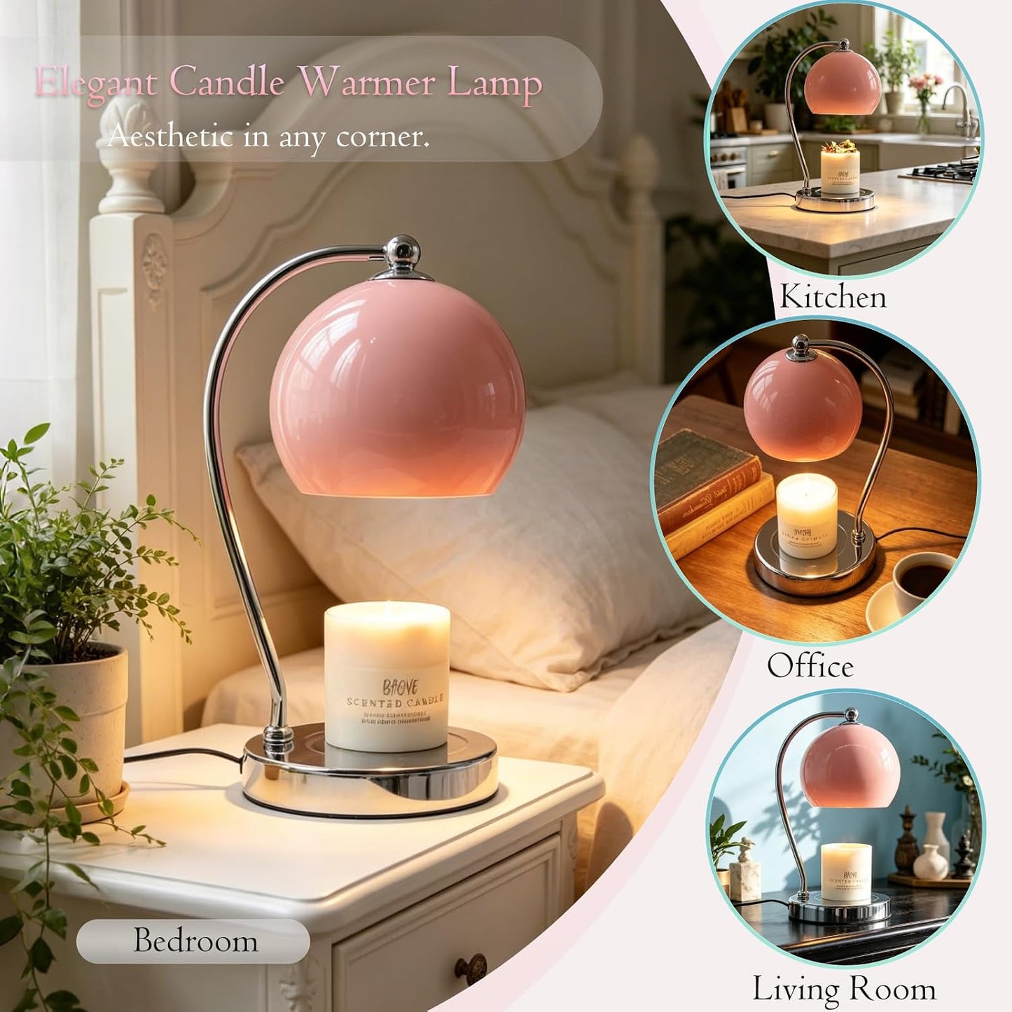Candle Lamp Warmer, Wide Base Scented Candle Warmer with Timer and Dimmer, Modern Candle Melting Lattern, Home Decor Table Lamp (Silver)