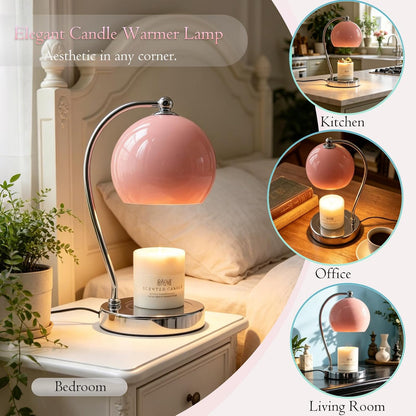 Candle Lamp Warmer, Wide Base Scented Candle Warmer with Timer and Dimmer, Modern Candle Melting Lattern, Home Decor Table Lamp (Silver)