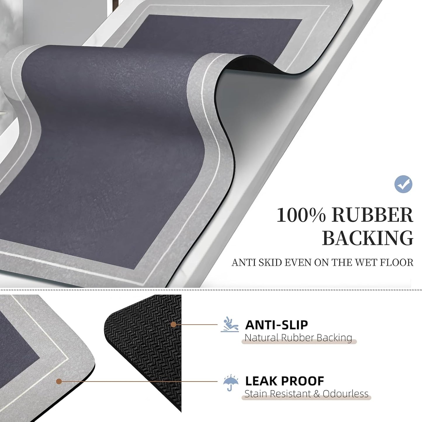 Diatomaceous Earth Bath Mat Super Absorbent Quick Dry Bath Mat, Bathroom Rugs Non Slip Washable, Thin Dark Gray Bathroom Floor Mats-Shower Rug for in Front of Bathtub Shower, Easy Care, 15.7"x23.6"