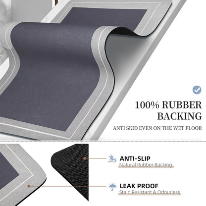 Diatomaceous Earth Bath Mat Super Absorbent Quick Dry Bath Mat, Bathroom Rugs Non Slip Washable, Thin Dark Gray Bathroom Floor Mats-Shower Rug for in Front of Bathtub Shower, Easy Care, 15.7"x23.6"