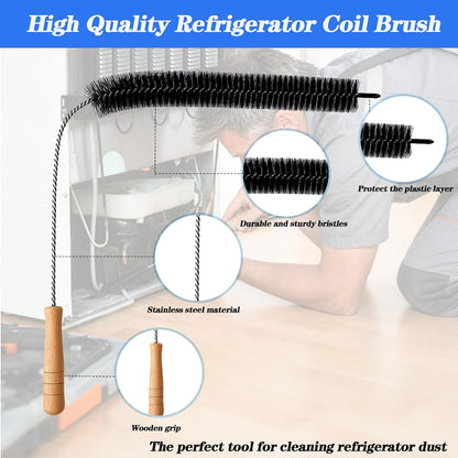 Refrigerator Coil Cleaning Brush Kit, 5-Pack Fridge Coil Cleaner Tools, Cleaner Brush Accessories for Refrigerator, Dryer Vents, Pipe, Sink, Toilet, Shower