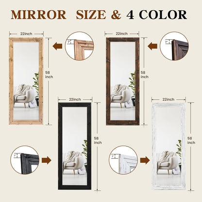Full Length Mirror 65"x22" with Stand Solid Wood Frame Floor Large Mirror for Living Room, Bedroom Hanging Standing or Leaning Wall-Mounted, New Black