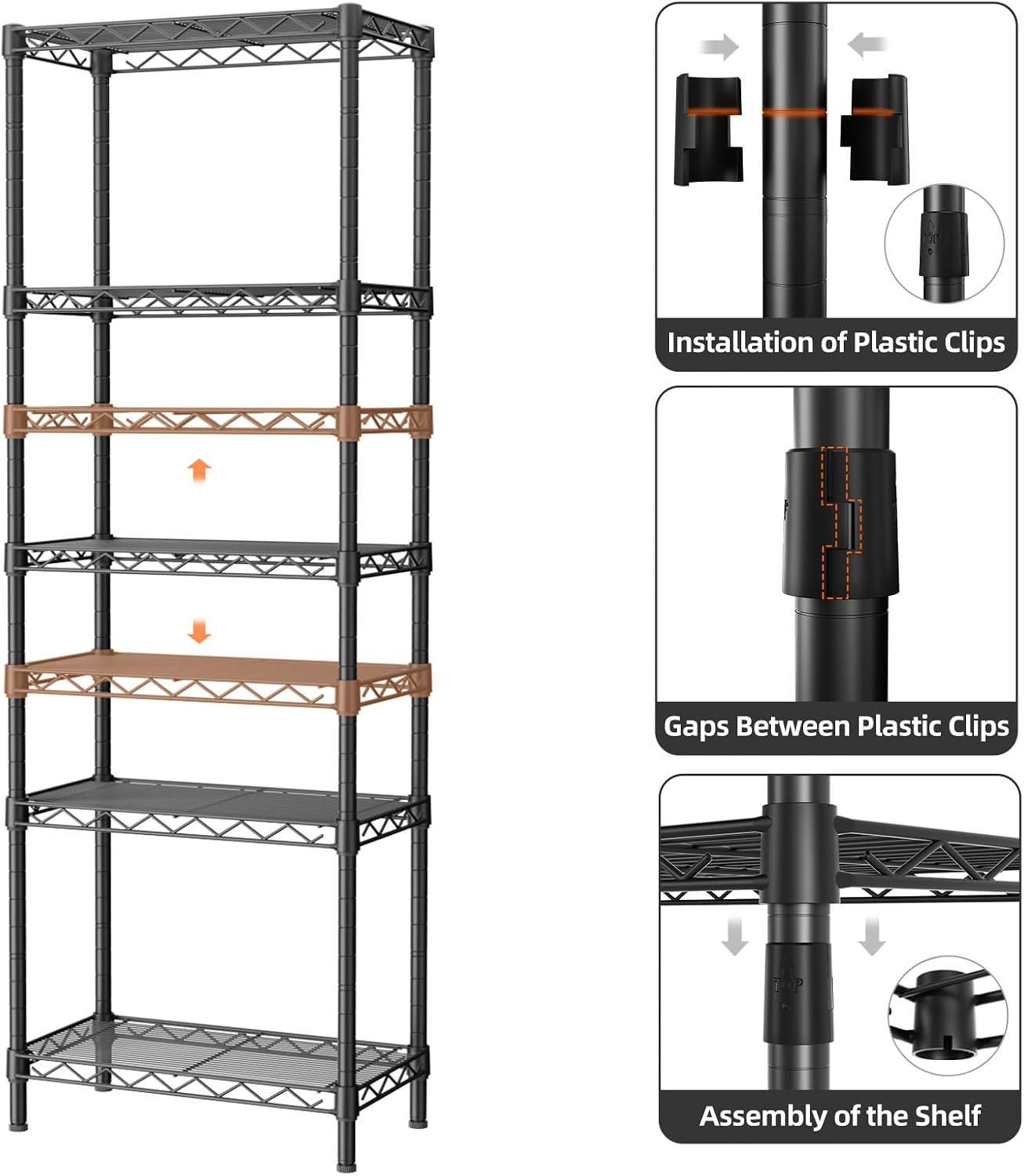 Golpart 4 Tier Adjustable Storage Shelves Metal Utility Shelf Wire Shelving Unit Organizer Rack for Home Kitchen Office Bathroom Pantry Room 12" D x 18" W x 44" H